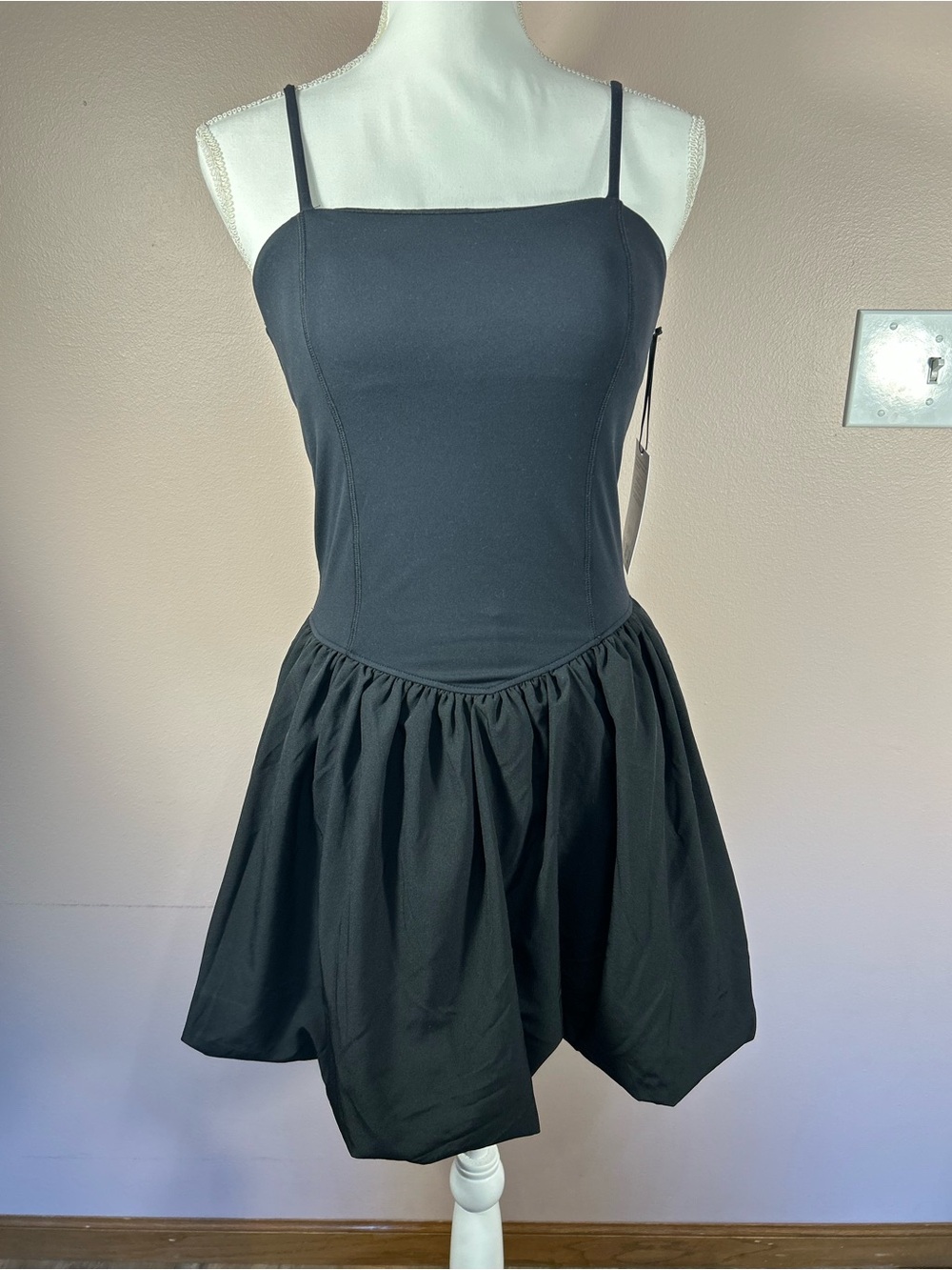 Mondetta Black Square Neck Spaghetti Strap Mini Dress